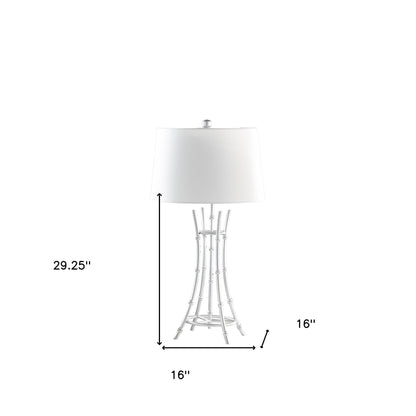 Silver Bamboo Design Table Lamp w/ Off Shade