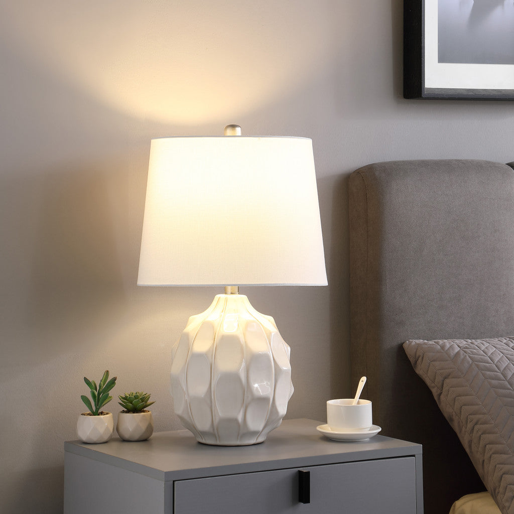 Cream Faceted Table Lamp w/ Off Shade