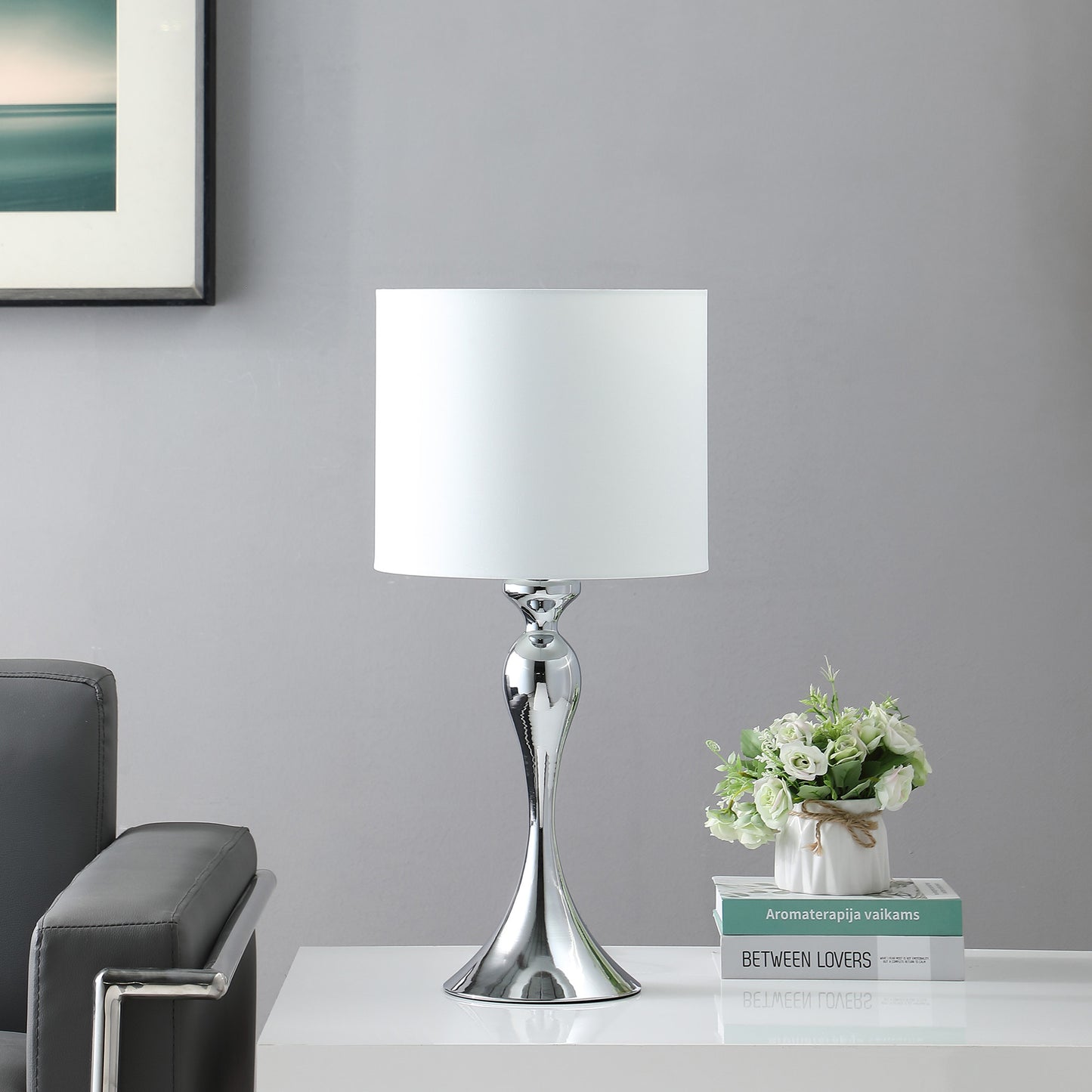 Silver Sleek Table Lamp w/ Off Shade