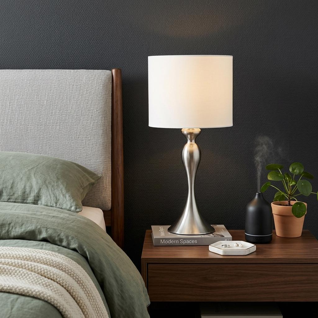Silver Table Lamp w/ Off Shade