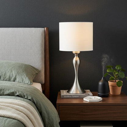 Silver Table Lamp w/ Off Shade