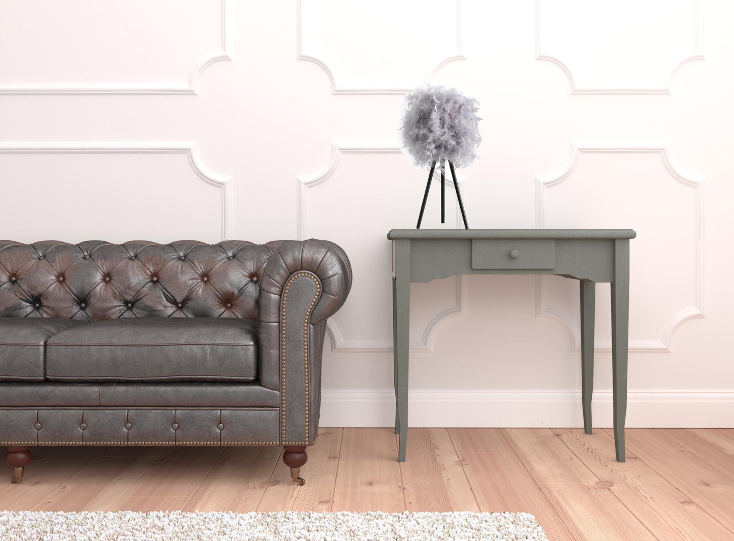 Soft Gray Feather Shade Modern Tripod Table Lamp