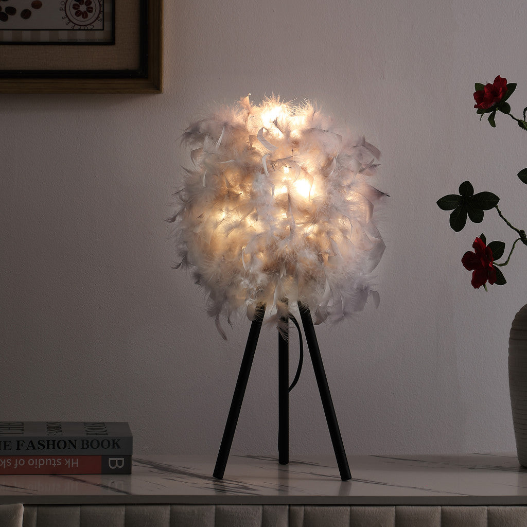 Soft Gray Feather Shade Modern Tripod Table Lamp