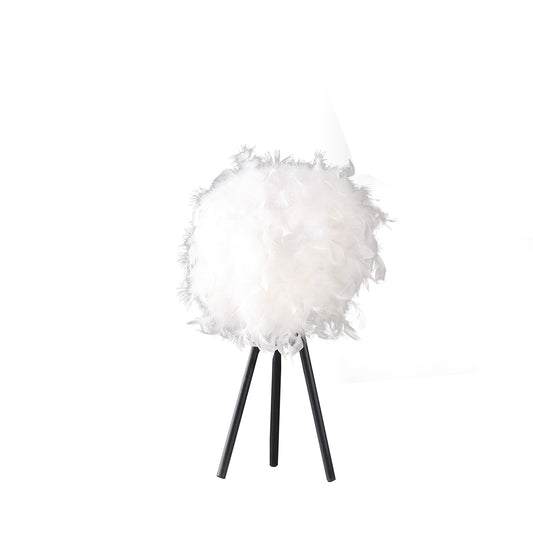 Black & White Faux Feather Tripod Table Lamp