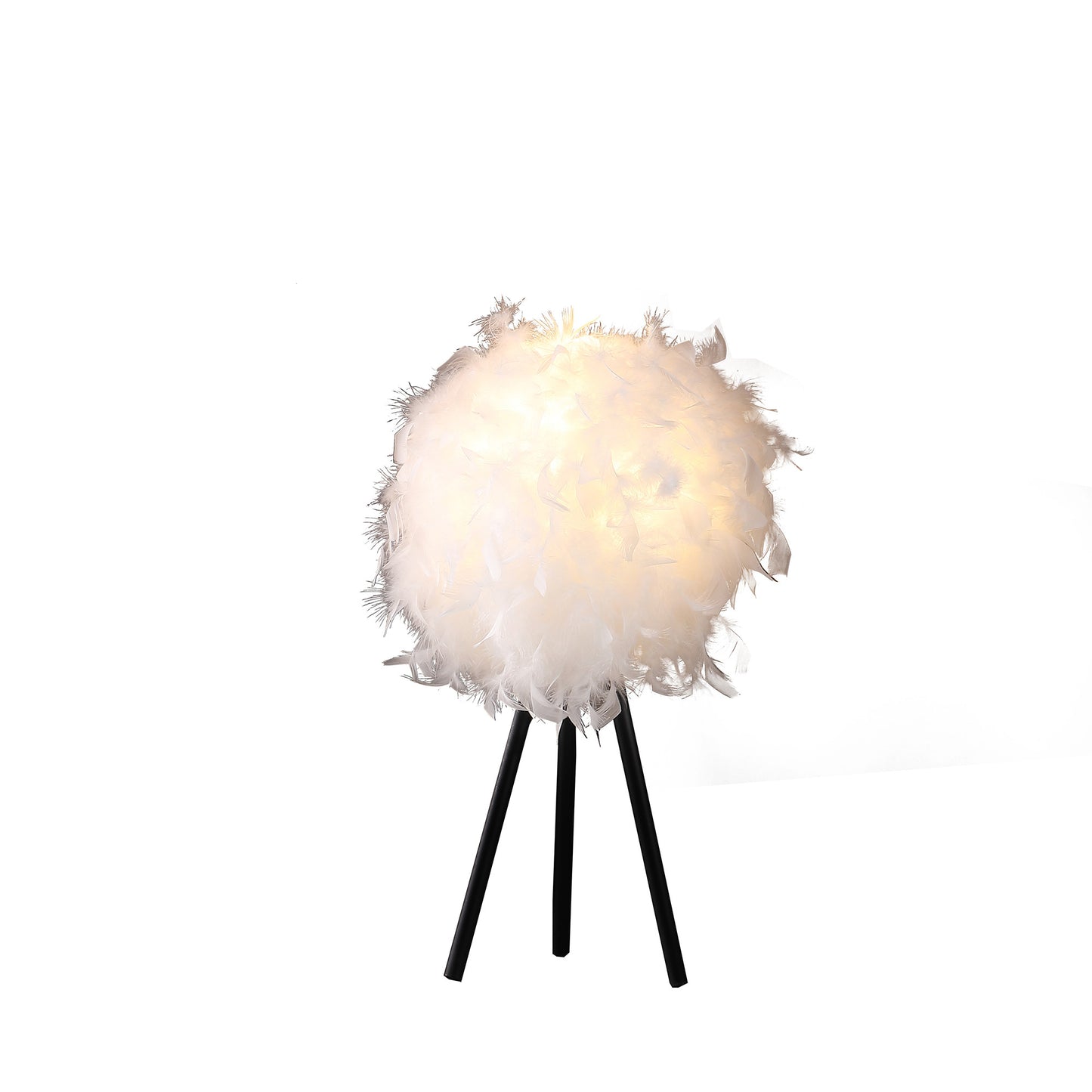Black & White Faux Feather Tripod Table Lamp
