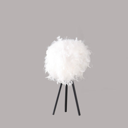 Black & White Faux Feather Tripod Table Lamp
