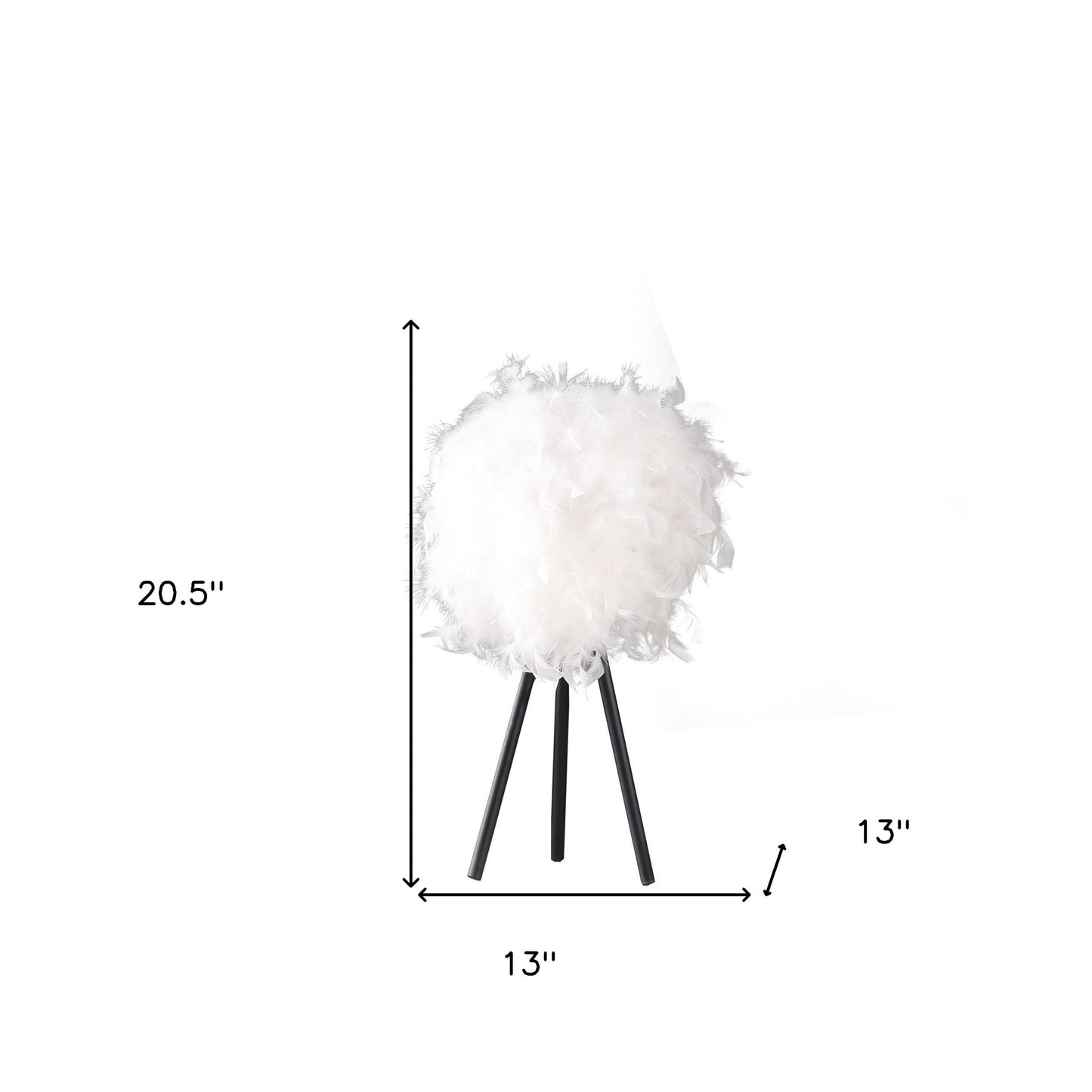 Black & White Faux Feather Tripod Table Lamp