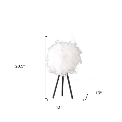 Black & White Faux Feather Tripod Table Lamp