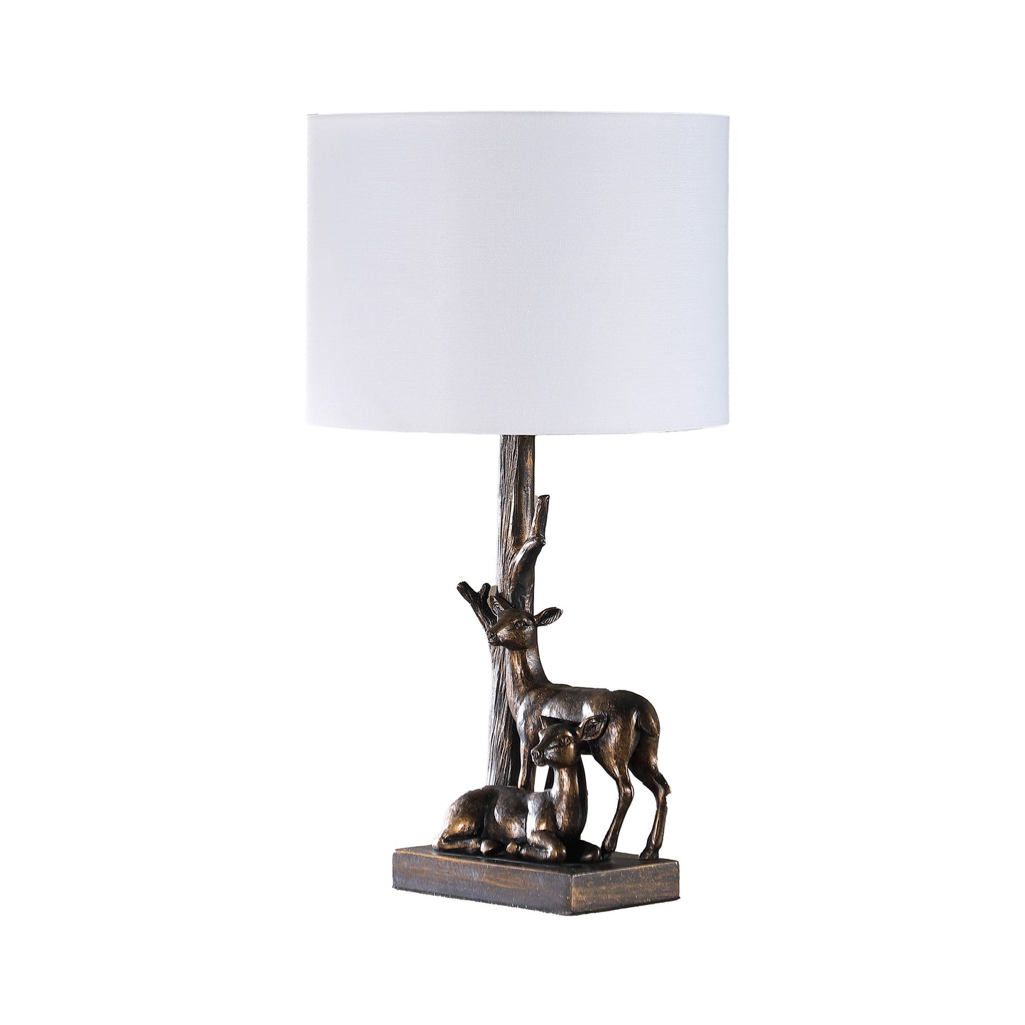 Bronze Mom & Baby Deer Table Lamp w/ Shade
