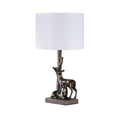 Bronze Mom & Baby Deer Table Lamp w/ Shade