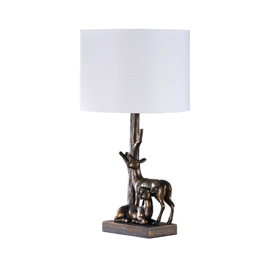 Bronze Mom & Baby Deer Table Lamp w/ Shade