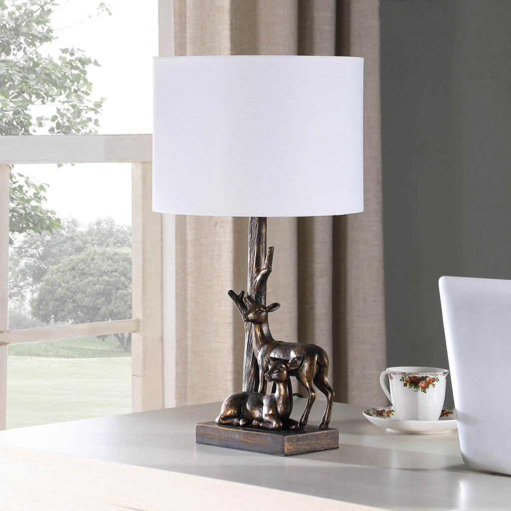 Bronze Mom & Baby Deer Table Lamp w/ Shade