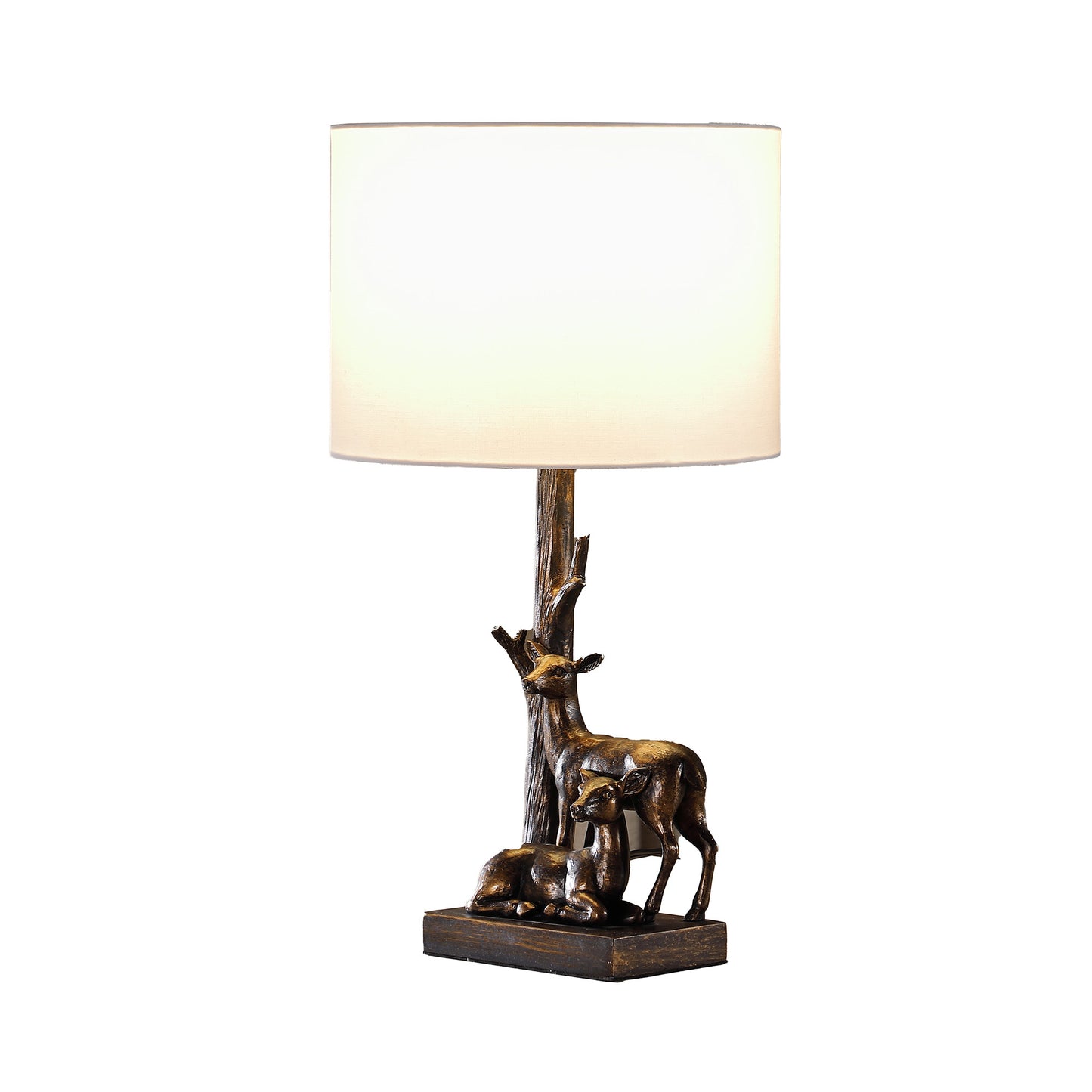 Bronze Mom & Baby Deer Table Lamp w/ Shade