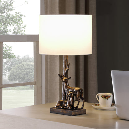 Bronze Mom & Baby Deer Table Lamp w/ Shade