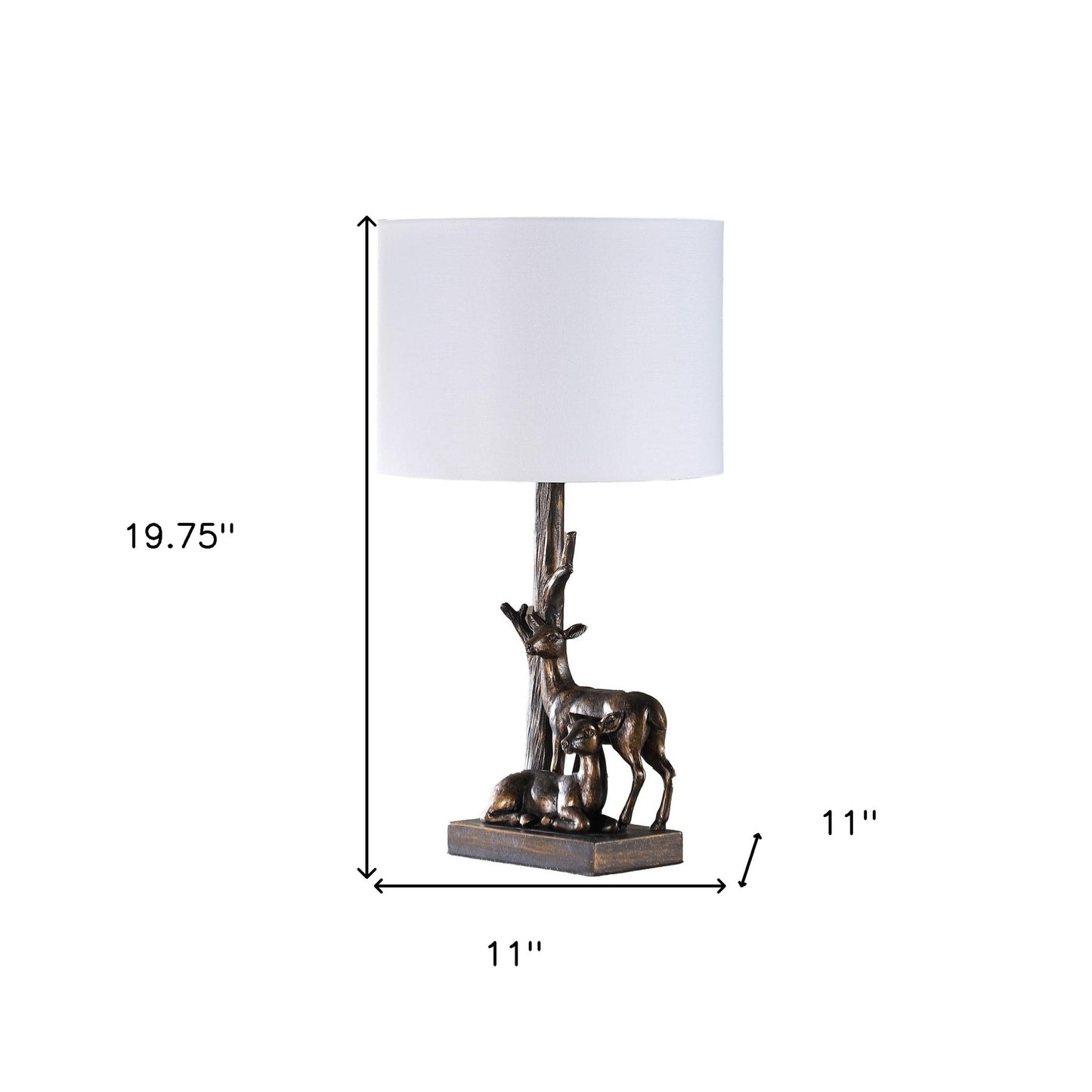 Bronze Mom & Baby Deer Table Lamp w/ Shade