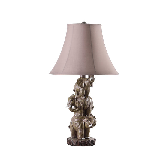 Brown Elephant Trio Table Lamp w/ Shade