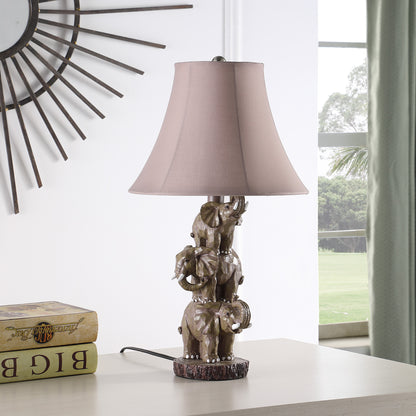 Brown Elephant Trio Table Lamp w/ Shade
