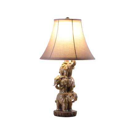 Brown Elephant Trio Table Lamp w/ Shade