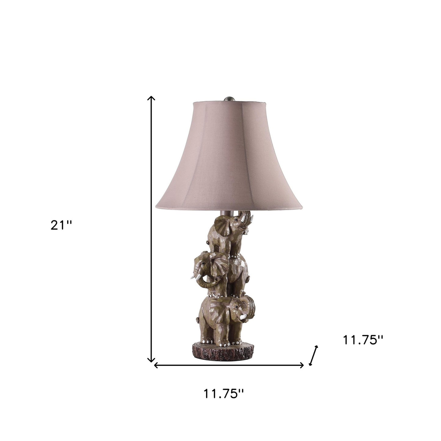 Brown Elephant Trio Table Lamp w/ Shade