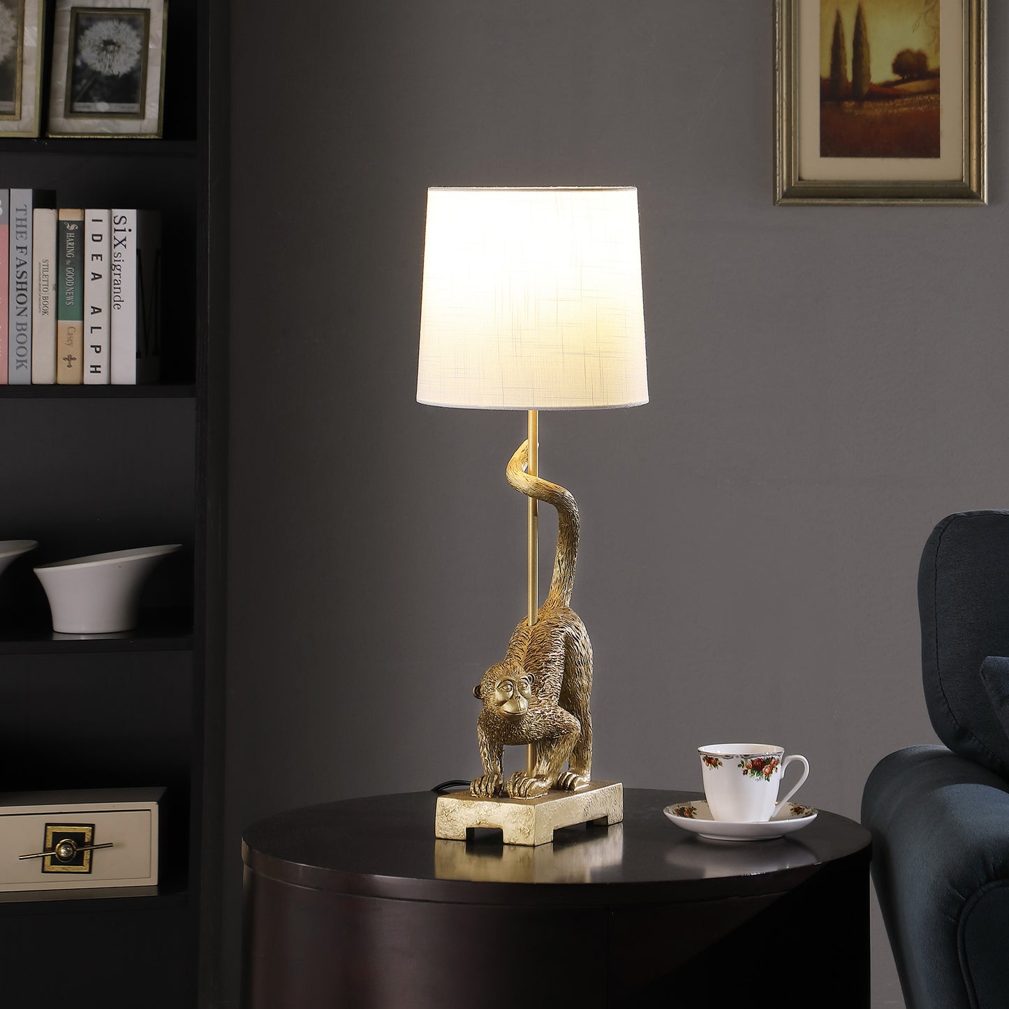 Gold Monkey Table Lamp w/ Shade