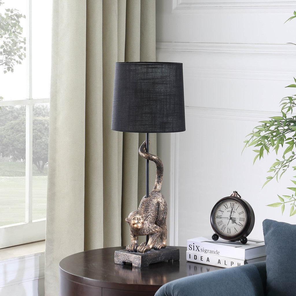 Antiqued Gold Monkey Table Lamp w/ Shade