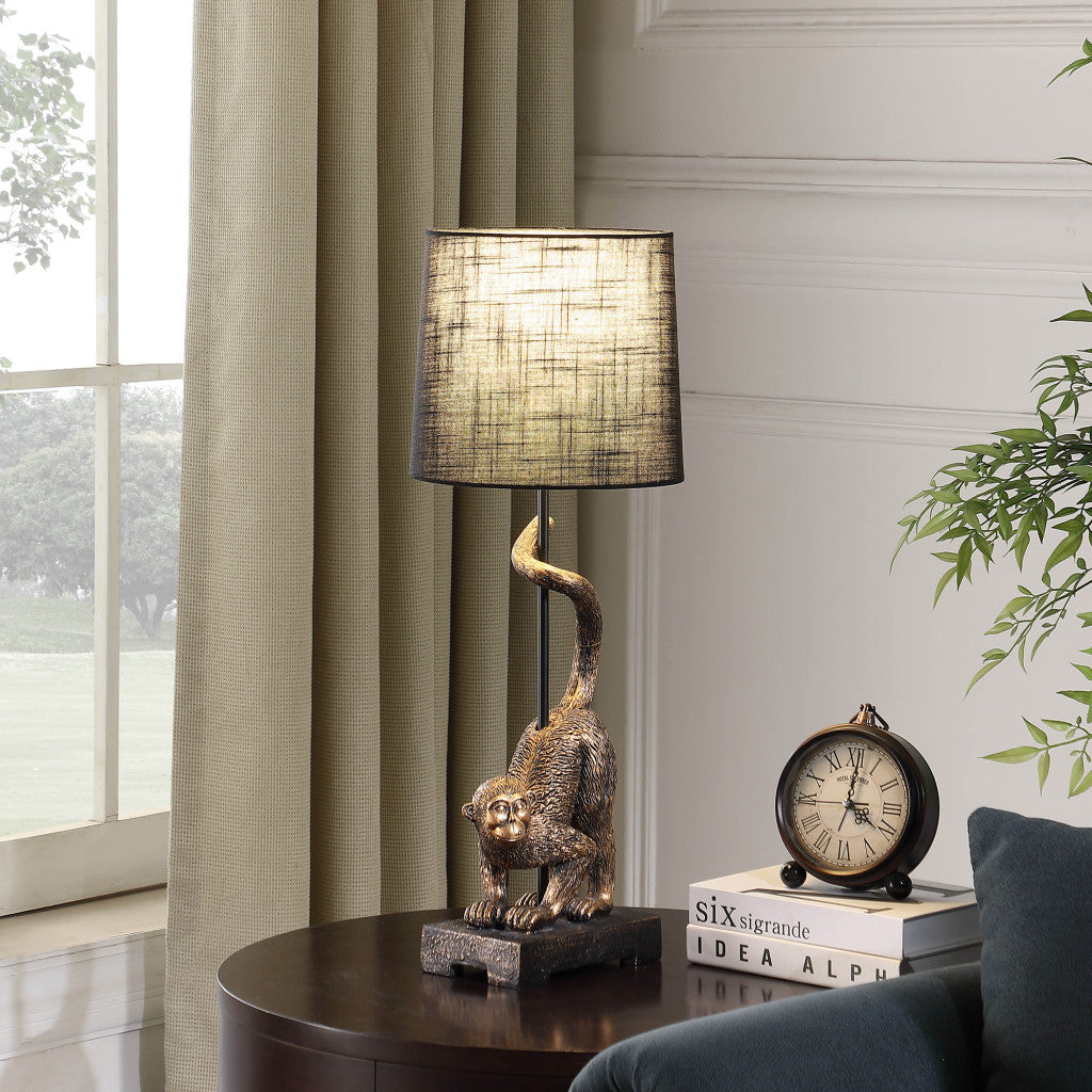 Antiqued Gold Monkey Table Lamp w/ Shade