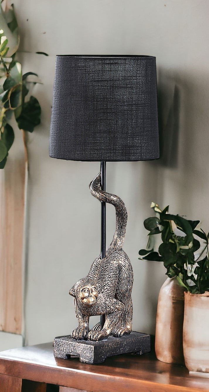 Antiqued Gold Monkey Table Lamp w/ Shade
