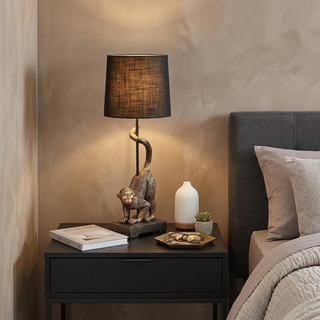 Antiqued Gold Monkey Table Lamp w/ Shade