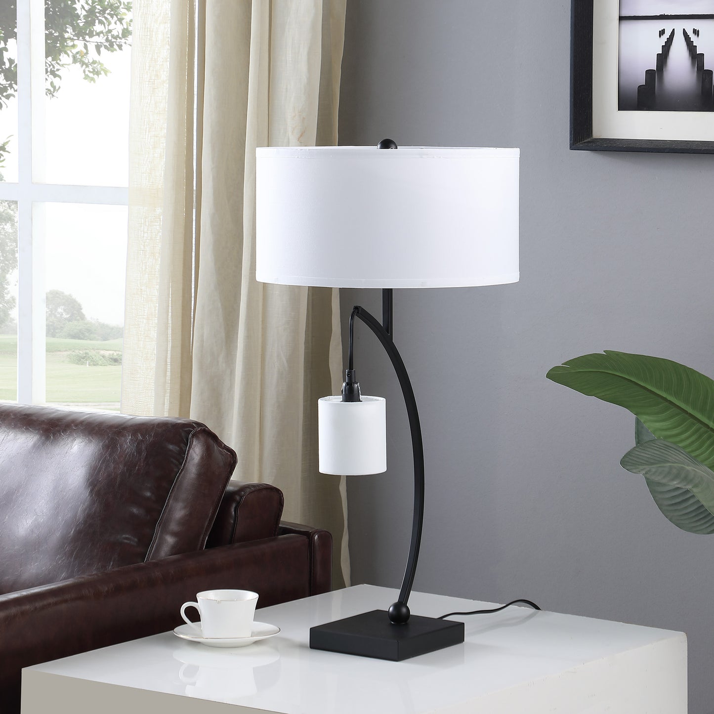 Black Two Light Table Lamp w/ Shade