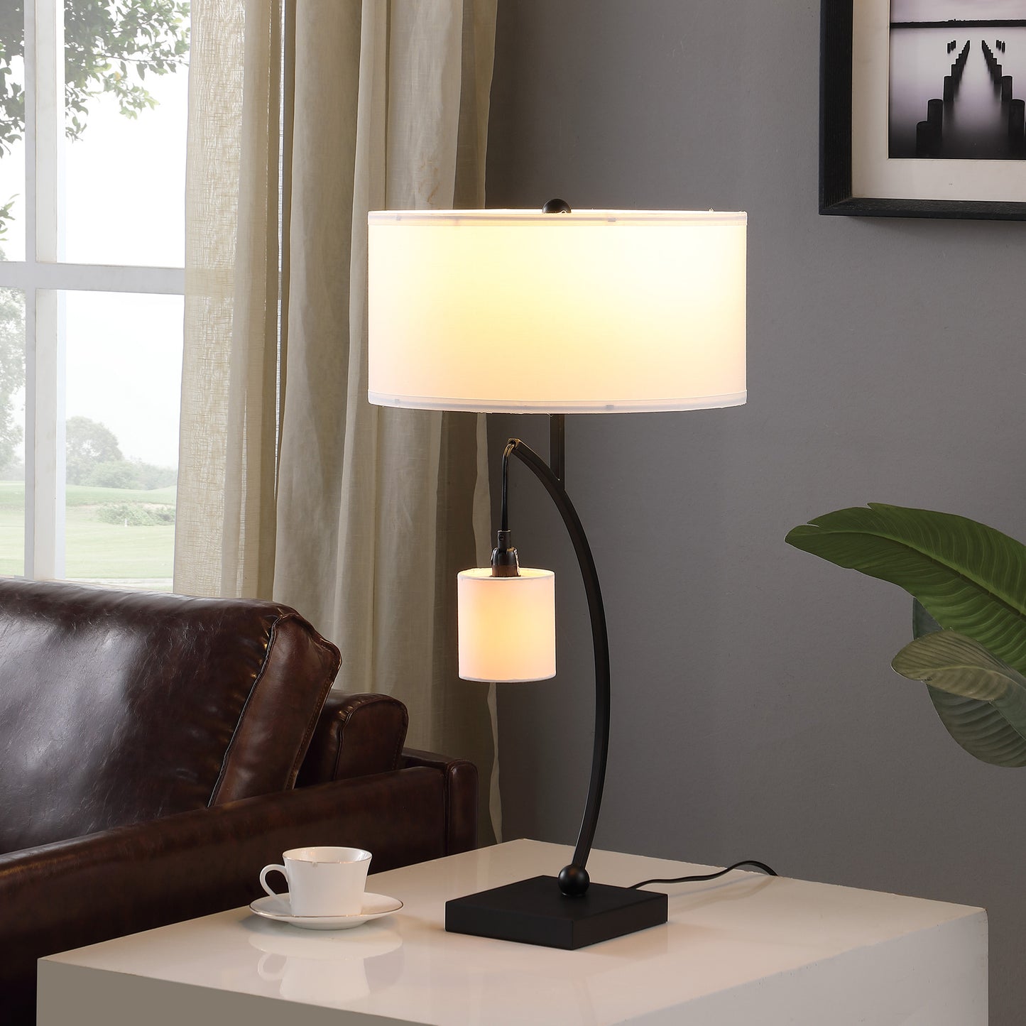 Black Two Light Table Lamp w/ Shade
