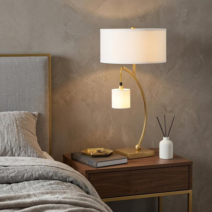 Gold Two Light Table Lamp w/ Shade