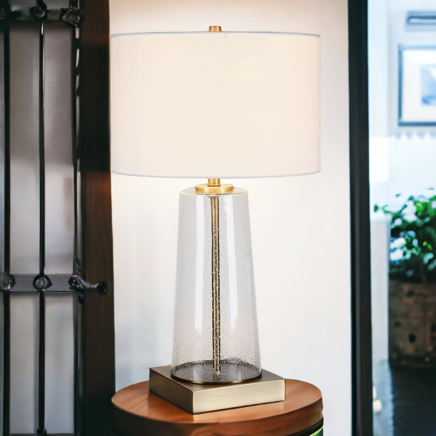 Brass & Clear & Glass Table Lamp w/ Shade