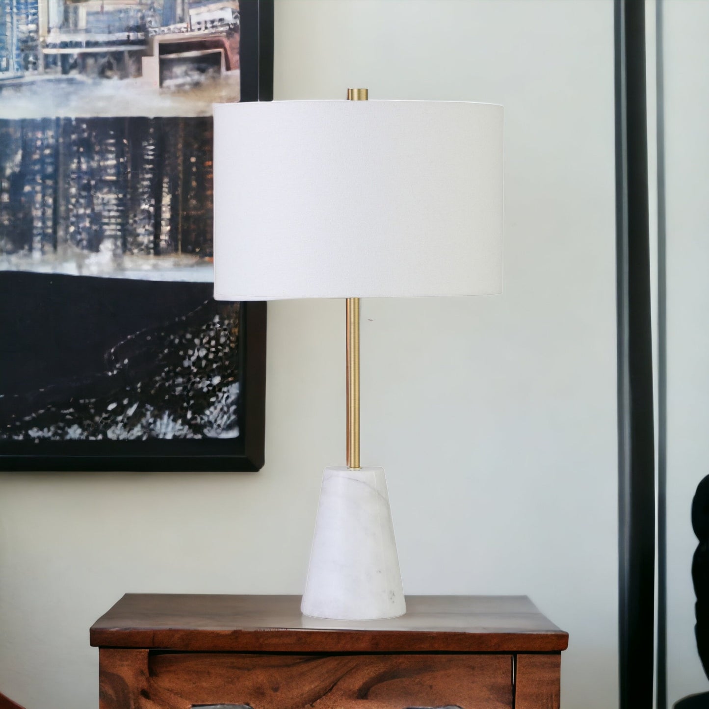 Gold & White Marble Table Lamp w/ Shade