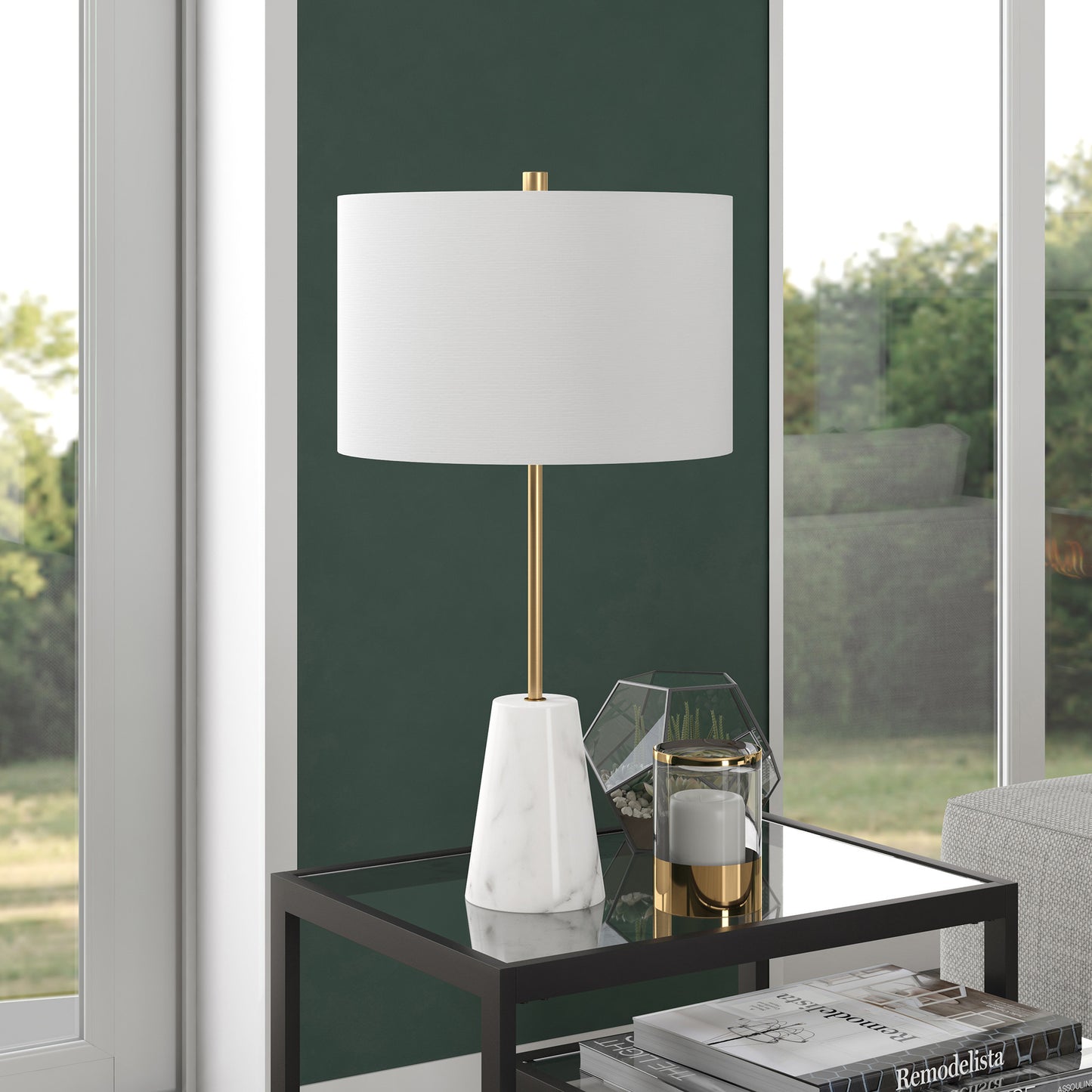 Gold & White Marble Table Lamp w/ Shade