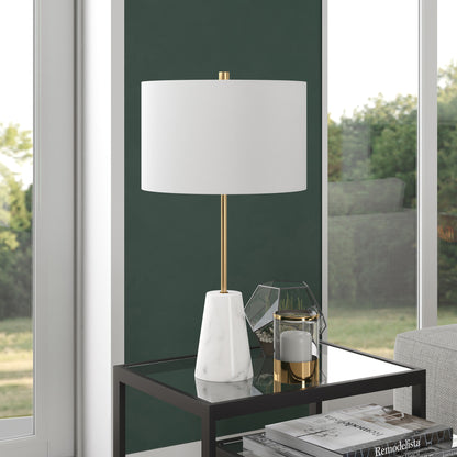 Gold & White Marble Table Lamp w/ Shade