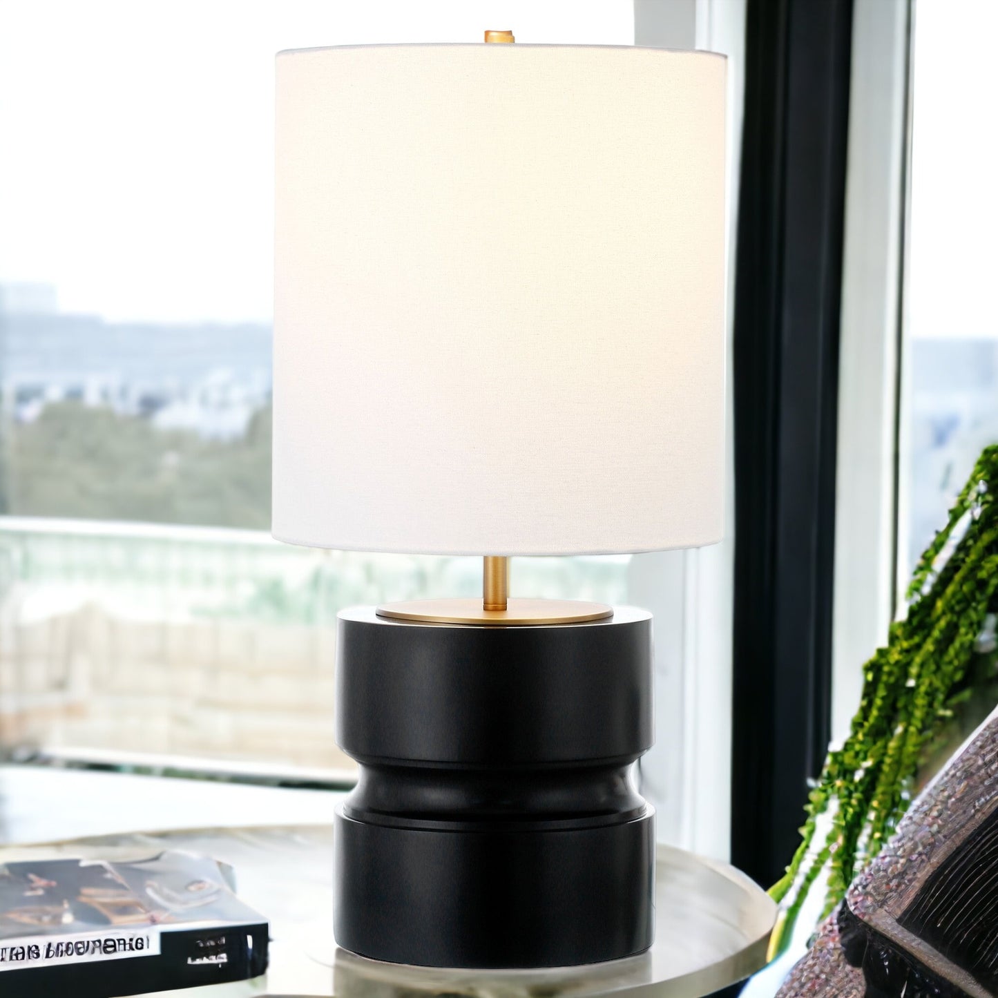 Beige & Gold Geometric Table Lamp w/ Shade