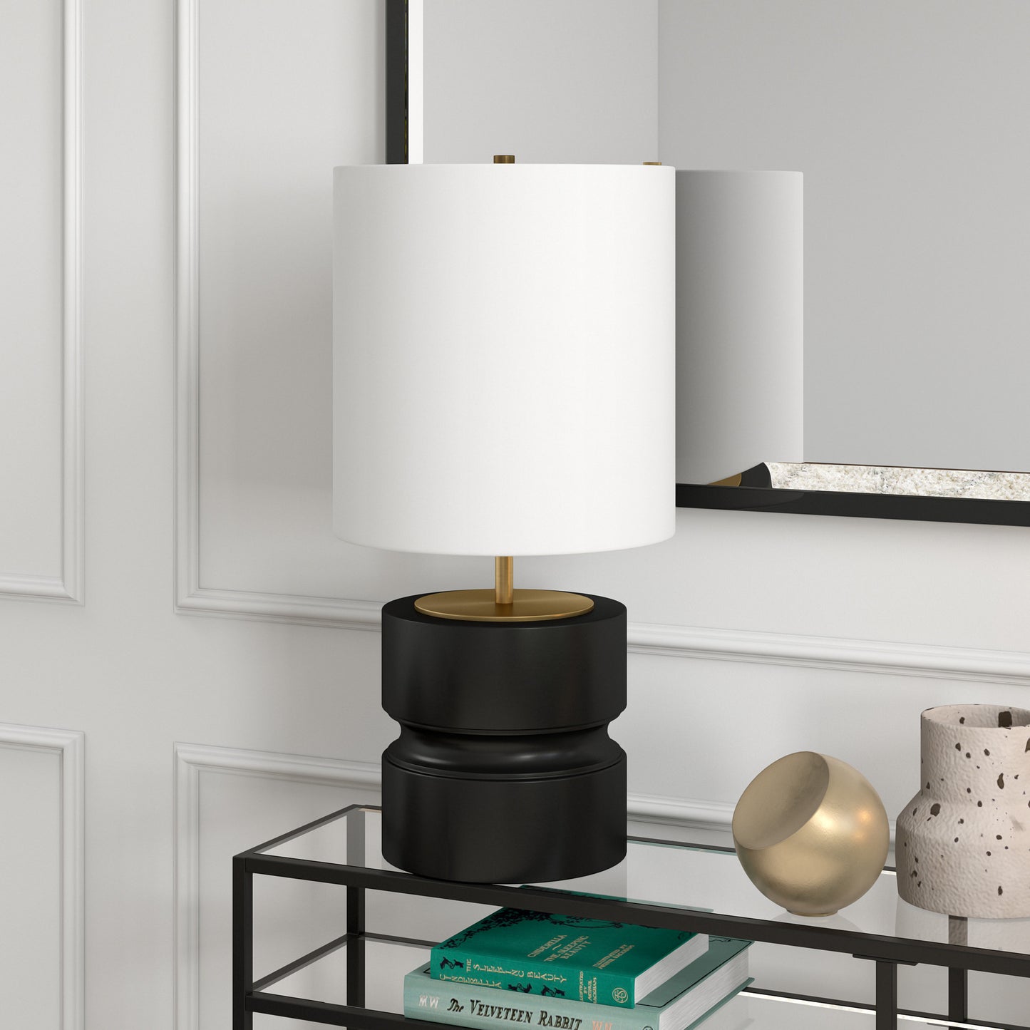 Beige & Gold Geometric Table Lamp w/ Shade