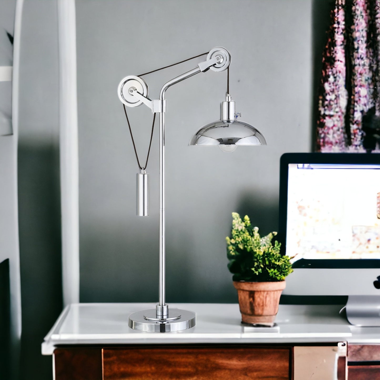 Silver Adjustable Desk Table Lamp w/ Shade