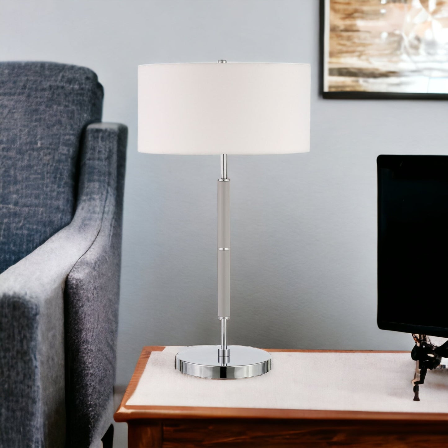 Gray Two Light Table Lamp w/ Shade