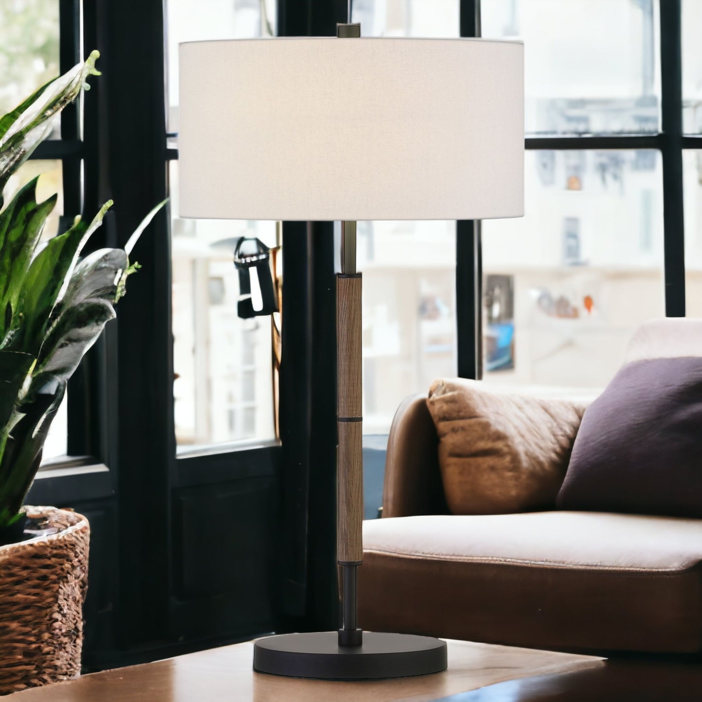 Brown & Black Two Light Table Lamp w/ Shade