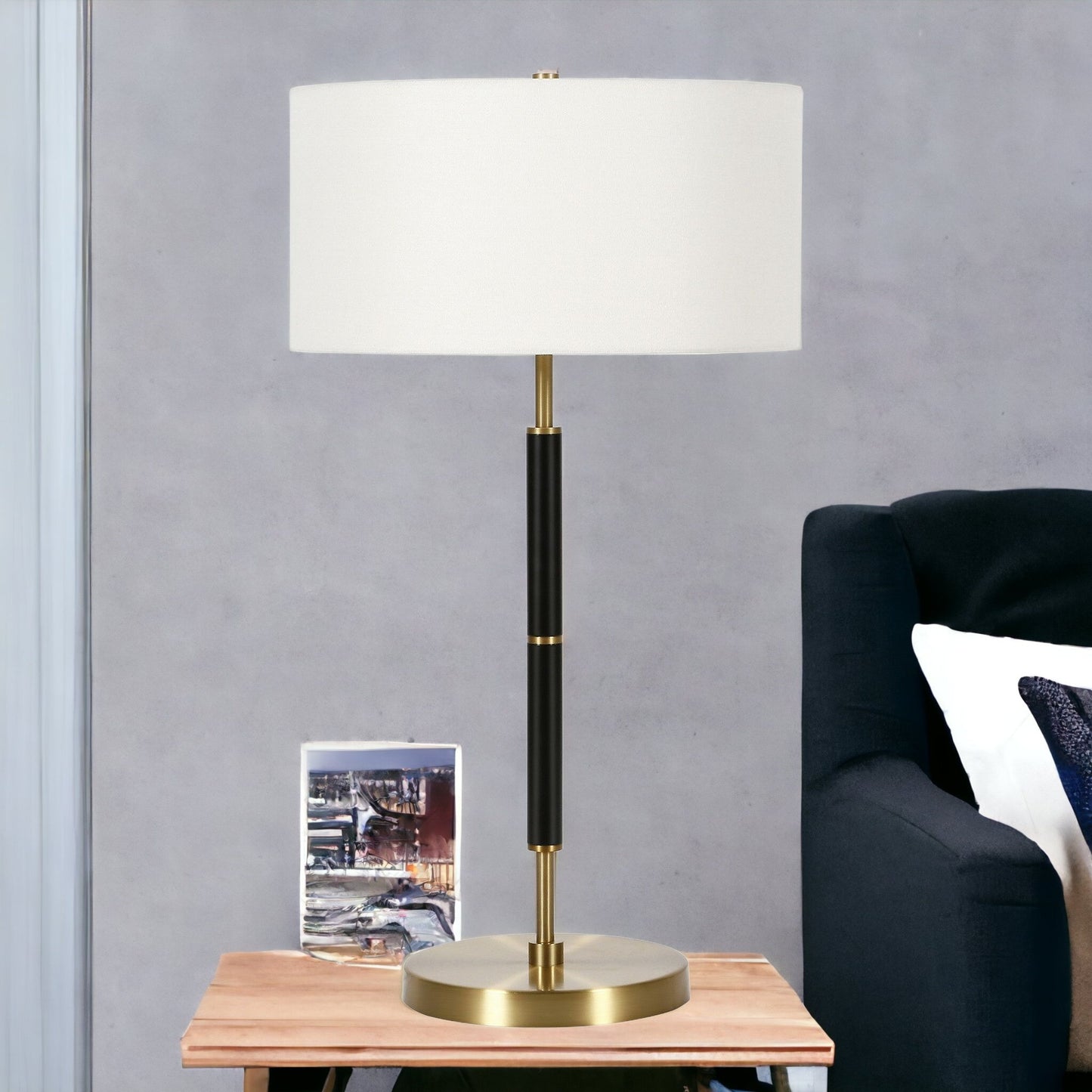 Black & Gold Two Light Table Lamp w/ Shade
