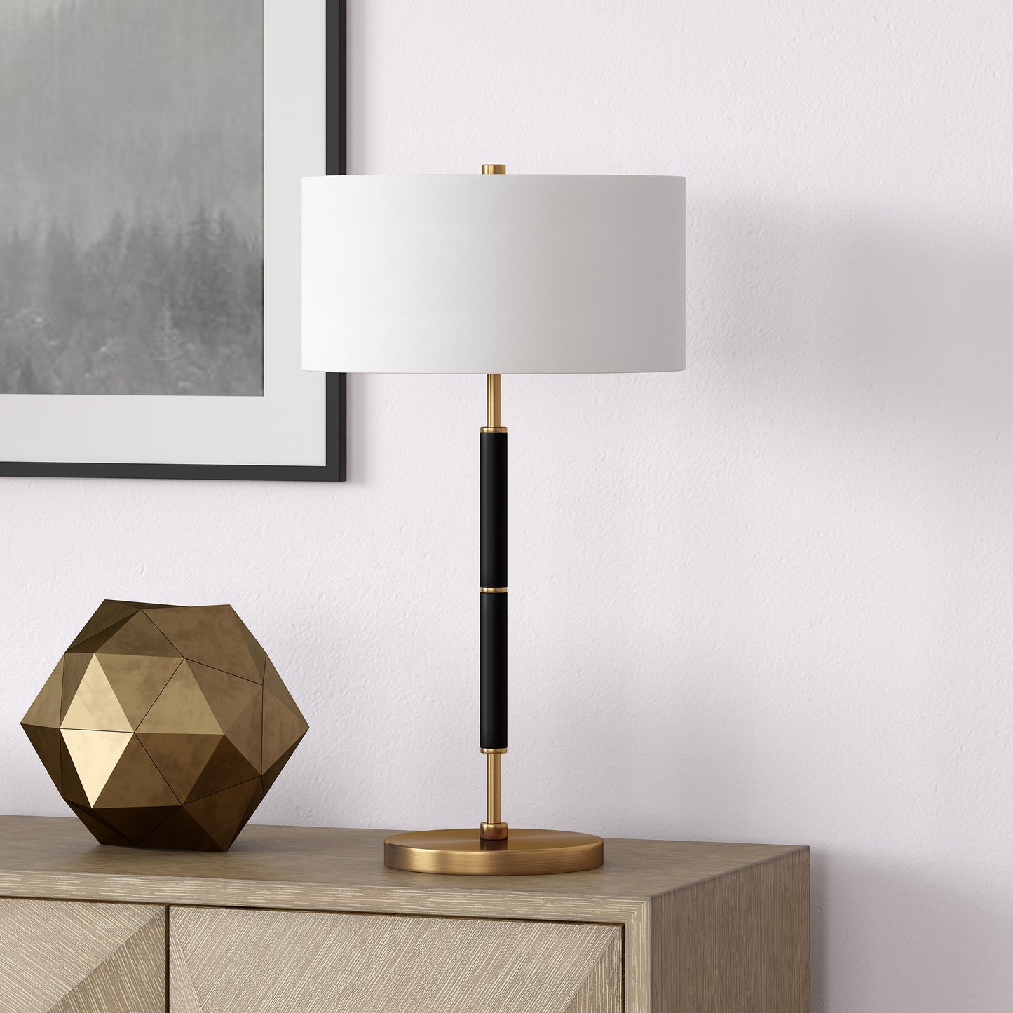 Black & Gold Two Light Table Lamp w/ Shade