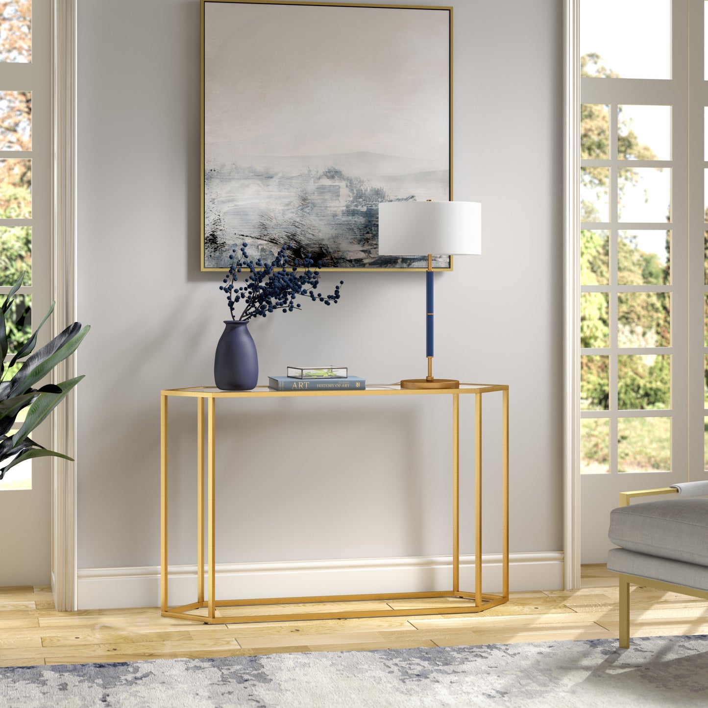 Blue & Gold Two Light Table Lamp w/ Shade