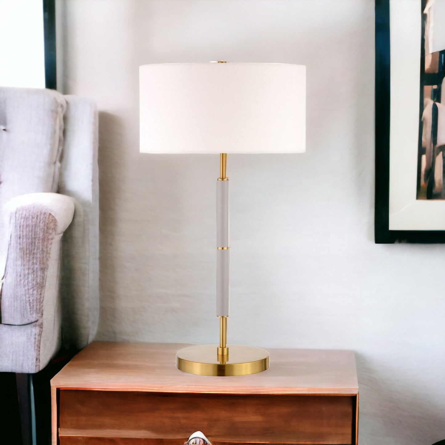 Gray & Gold Two Light Table Lamp w/ Shade