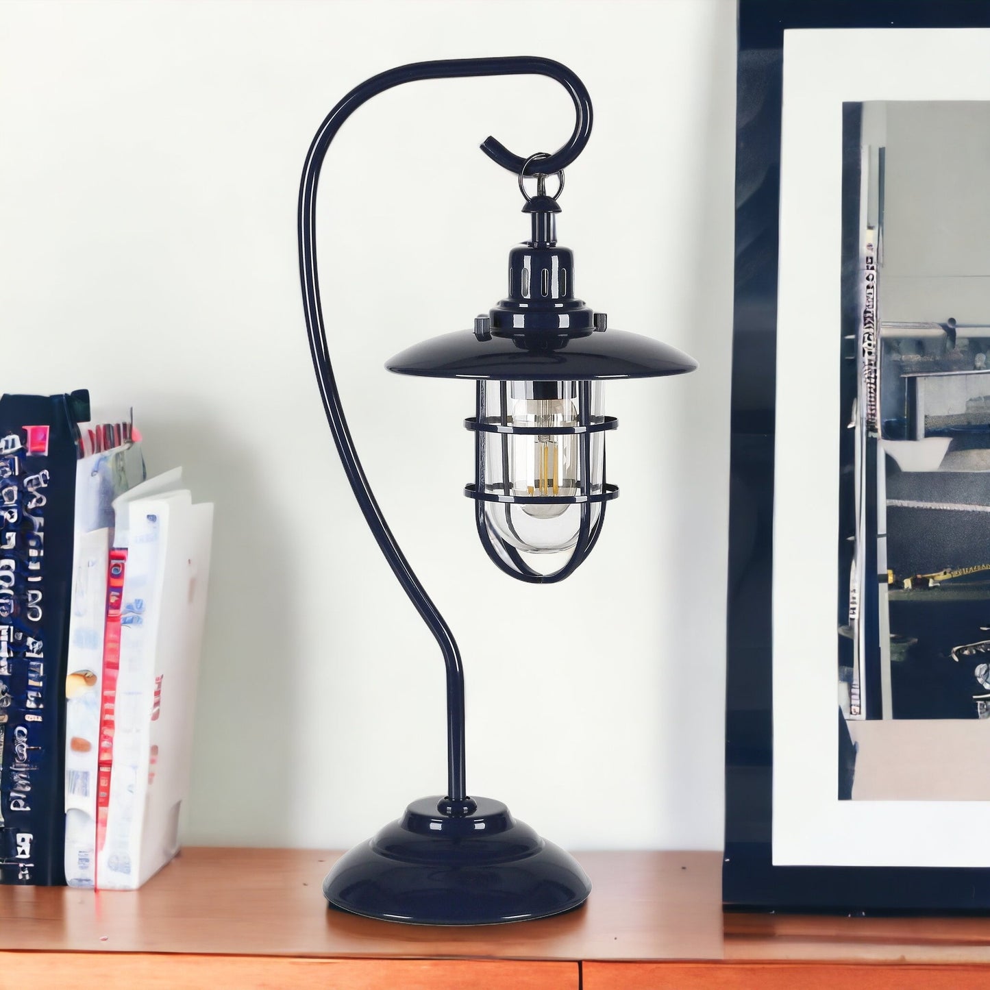 Navy Blue Table Lamp w/ Navy Blue Cage Shade