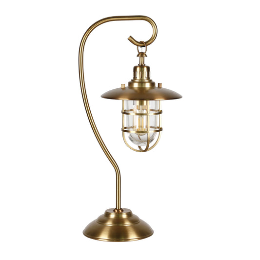 Antiqued Brass Table Lamp w/ Brass Cage Shade