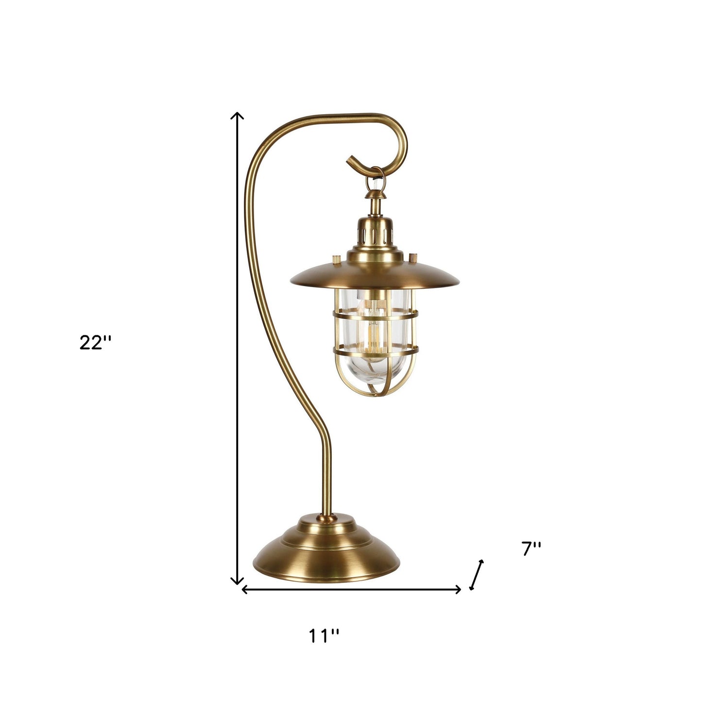 Antiqued Brass Table Lamp w/ Brass Cage Shade