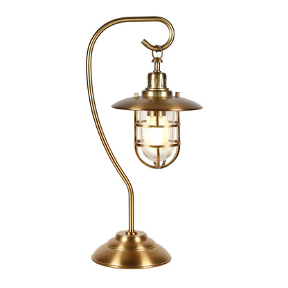 Antiqued Brass Table Lamp w/ Brass Cage Shade