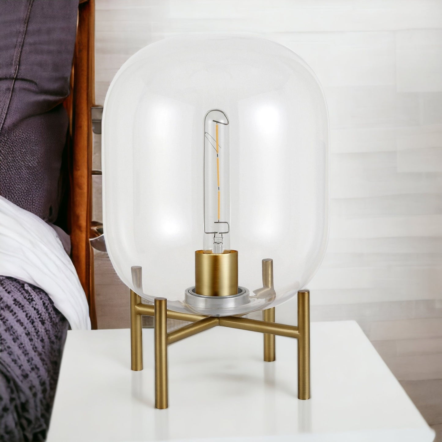 Brass Table Lamp w/ Clear Shade