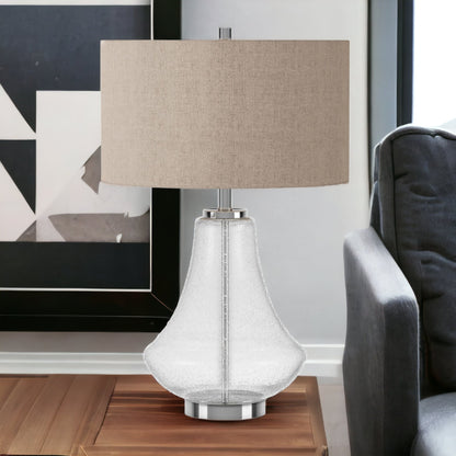 Nickel Glass Table Lamp w/ Flax Shade